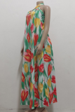 Green Sexy Print Patchwork Spaghetti Strap Printed Dress Dresses