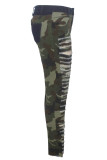 Camouflage Button Fly Sleeveless High Patchwork camouflage Print Hole pencil Pants