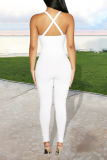 Black Casual Solid Patchwork Halter Skinny Jumpsuits