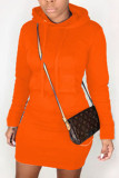 purple Street Cap Sleeve Long Sleeves Hooded Step Skirt Knee-Length Solid