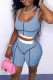 Blue Casual Print Patchwork U Neck Sleeveless Two Pieces
