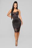 Red Fashion Sexy Spaghetti Strap Sleeveless Slip Step Skirt Knee-Length lace Patchwork