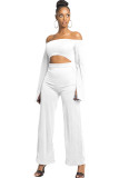 White Sexy Patchwork Solid Ruffled Long Sleeve one word collar Jumpsuits