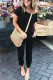 Black Sexy Fashion Solid Patchwork Short Sleeve one shoulder collar Jumpsuits