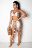 Khaki Sexy Fashion adult Geometric Two Piece Suits HOLLOWED OUT Patchwork Hole Regular Sleeveles