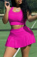 Rose Red Casual Sportswear Solid Basic U Neck Sleeveless Two Pieces