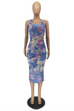 Multicolor Sexy Casual Print Basic U Neck Vest Dress