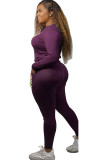 Blue Active Solid Two Piece Suits Print Patchwork pencil Long Sleeve