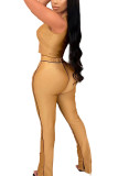 Gold Sexy Solid Patchwork Sleeveless Short Two Pieces
