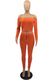 Orange Fashion Casual Solid Backless Off the Shoulder Long Sleeve Two Pieces