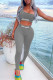 Grey Casual Sportswear Letter Print Basic One Shoulder Sleeveless Two Pieces