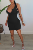 Fluorescent Green Sexy Solid Patchwork U Neck Pencil Skirt Dresses