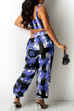 Red Sexy Casual Print Vests Asymmetrical U Neck Sleeveless Two Pieces