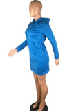 purple Street Cap Sleeve Long Sleeves Hooded Step Skirt Knee-Length Solid