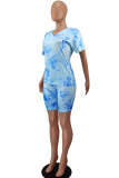 Green Fashion Casual adult Ma'am Patchwork Print Tie Dye Two Piece Suits Straight Short Sleeve Two Pieces