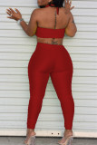 Red Fashion Sexy Solid Backless Strapless Sleeveless Two Pieces