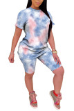 Pink Fashion Casual adult Patchwork Tie Dye Two Piece Suits pencil Short Sleeve Two Pieces