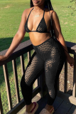 Pink Sexy Solid Patchwork Mesh Swimwears