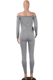 Light Gray Sexy Solid bandage Patchwork Long Sleeve V Neck Jumpsuits