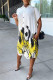 White Fashion Casual Print Asymmetrical Turndown Collar Shirt Dress