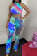 Blue Fashion Casual adult Ma'am Halter Print backless Two Piece Suits Stitching Plus Size