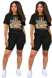 Pink Fashion Casual adult Patchwork Print Character Two Piece Suits Straight Short Sleeve Two Pieces