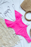 Rose Red Fashion Sexy Solid Backless Swimwears