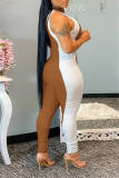 Black Fashion Casual Patchwork Basic O Neck Regular Jumpsuits