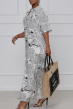 Yellow Casual Print Patchwork Turndown Collar Shirt Dress Dresses