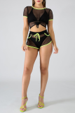 White Sexy Solid Patchwork O Neck Short Sleeve Two Pieces