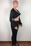 Yellow OL Solid Draped crop top Boot Cut Long Sleeve Two Pieces