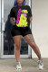 Black Fashion adult OL Patchwork Print Character Two Piece Suits Straight Short Sleeve Two Pieces