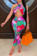 Red Sexy Print Hollowed Out Halter Sleeveless Two Pieces