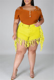Rose Red Fashion Casual Solid Tassel Plus Size Jeans