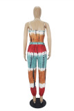 Blue Purple Sexy Casual Print Tie Dye Backless V Neck Sleeveless Two Pieces