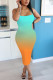 Cyan Milk. Fashion adult Ma'am Street Off The Shoulder Sleeveless Slip Step Skirt Mid-Calf Ombre backless Dresses