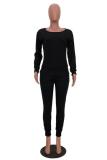 White Casual Fashion Slim fit Solid Two Piece Suits Patchwork pencil Long Sleeve