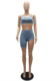 Blue Fashion Sexy Suspender Top And Shorts Two-piece Set