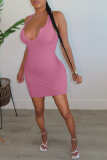 Fluorescent Green Sexy Solid Patchwork U Neck Pencil Skirt Dresses