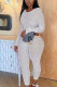 White Sexy Solid See-through O Neck Long Sleeve Two Pieces