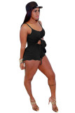 Black Fashion Sexy adult Ma'am Patchwork Solid Two Piece Suits pencil Sleeveless Two Pieces