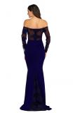 Black Sexy Fashion adult Off The Shoulder Long Sleeves One word collar Mermaid Floor-Length Soli