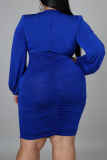 Black Sexy Solid Patchwork V Neck Plus Size Dresses