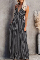 Black Fashion Street Print Patchwork V Neck A Line Dresses