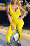 Blue Fashion street Patchwork Milk. Sleeveless Slip Jumpsuits