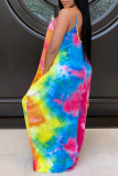 Multicolor Sexy Patchwork Tie-dye Spaghetti Strap Printed Dress Dresses