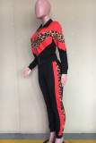 Black Sportswear Twilled Satin Patchwork Print Patchwork Turndown Collar Long Sleeve Regular Sleeve Regular Two Pieces
