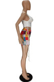 Red Sexy Print Ripped Contrast Spaghetti Strap Sleeveless Two Pieces