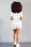 White adult Fashion Sexy Letter Solid Two Piece Suits Straight Short Sleeve