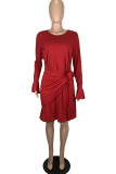 Green Elegant Solid O Neck Dresses